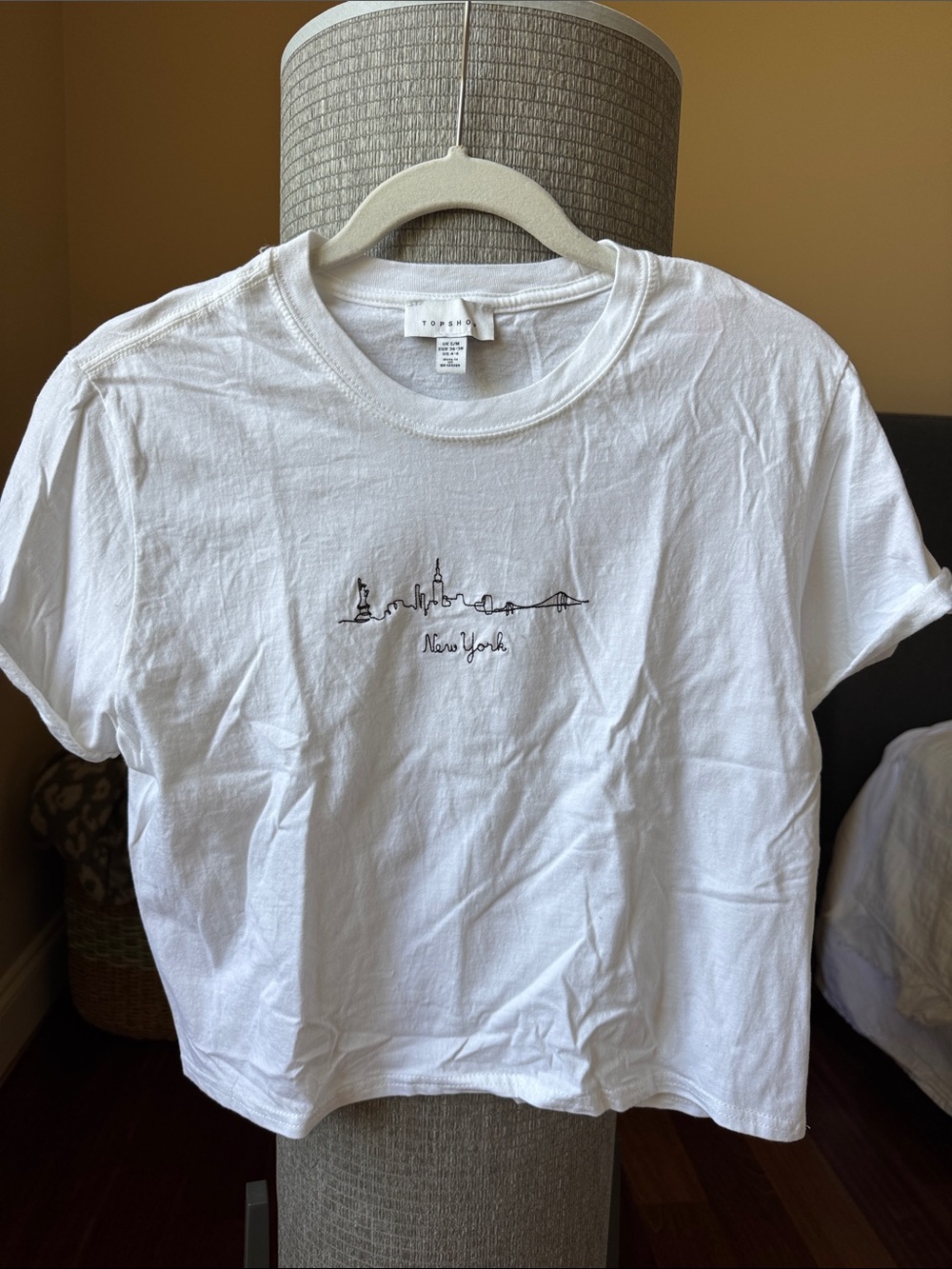 Topshop White Tee with Black New York Skyline Embroidery